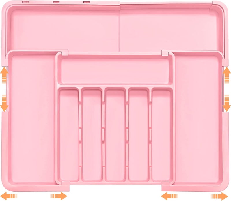 Spaclear Silverware Organizer Expandable Kitchen Utensil Drawer Organizer Large BPA Free Adjustable Cutlery Silverware Tray for Spoons Forks Knives Storage Divider for Kitchen Flatware 6-9 Slots Pink - Image 1